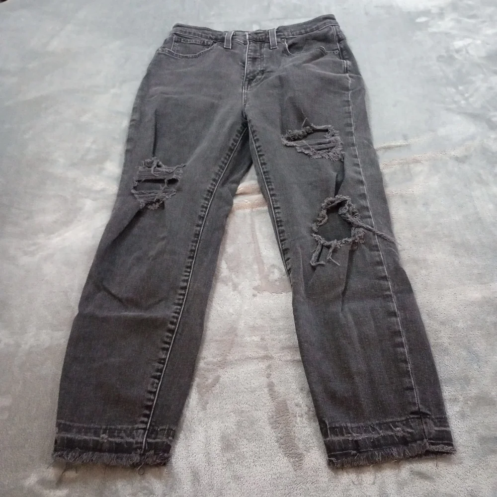 Madewell The Momjean Raney Wash‎ Knee Rip Edition Womens 27 x 24 Black High Rise